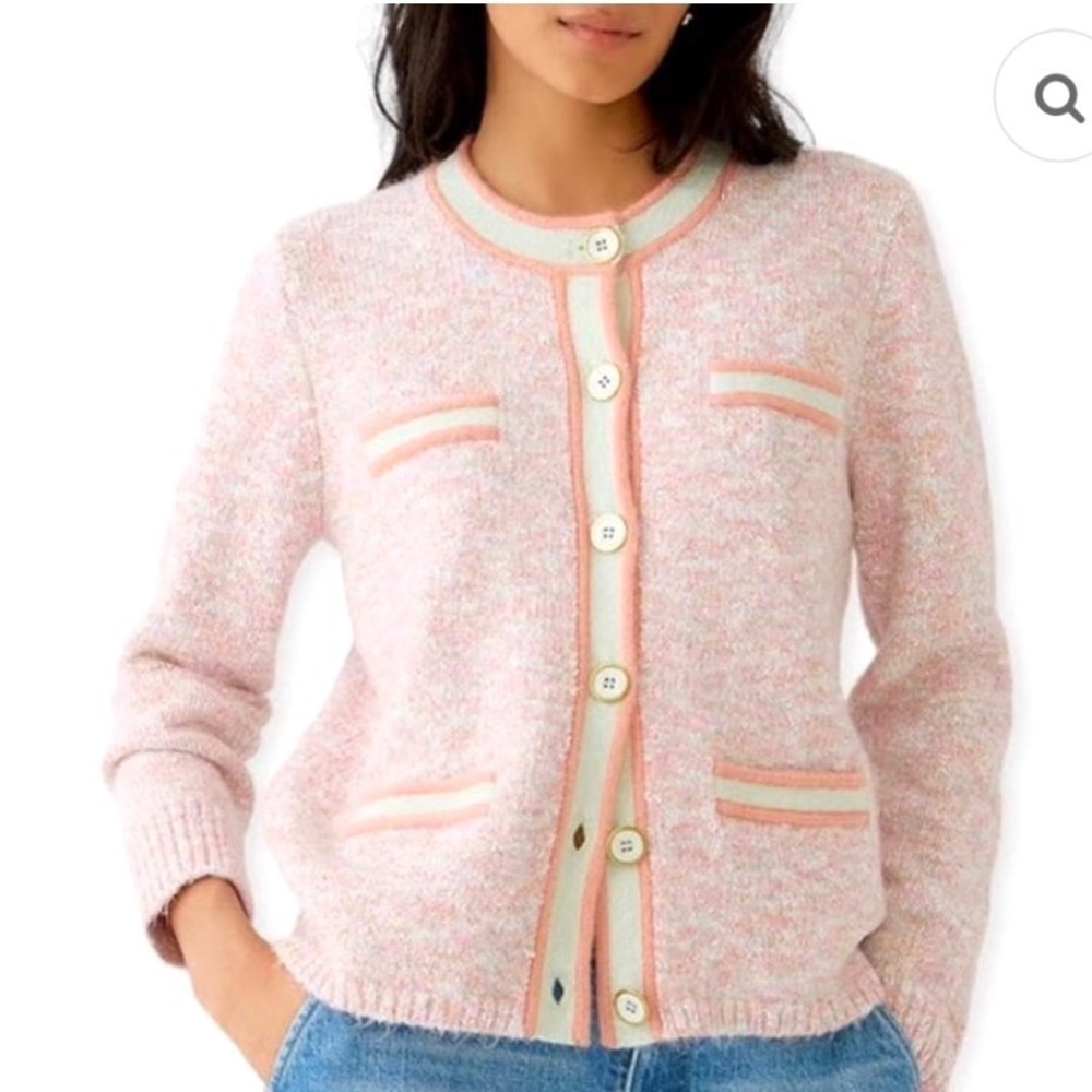 J.CREW Pink Marled Lady Jacket Cardigan Sweater Merino Wool Blend L